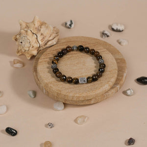 Tiger Eye Stone with Om Silver Beads Bracelet