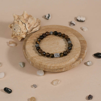 Tiger Eye Stone with Om Silver Beads Bracelet