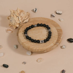 Lava Stone and Om Silver Beads Bracelet