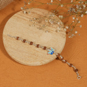 Rudraksha Silver Bracelet with Colorful Mama Koala and Baby Koala Single Line for Kids