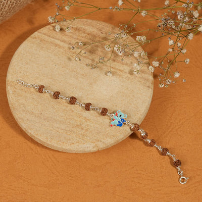 Rudraksha Silver Bracelet with Colorful Mama Koala and Baby Koala Single Line for Kids