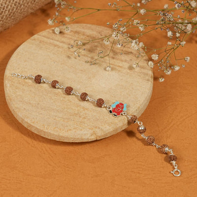 Rudraksha Silver Bracelet with Elephant Single Line for Kids