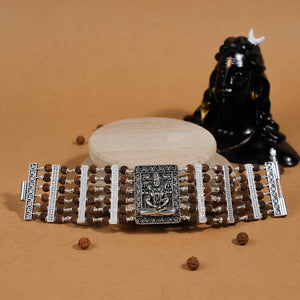 Rudraksha Silver Shiva Brooch Six Lines Bracelet
