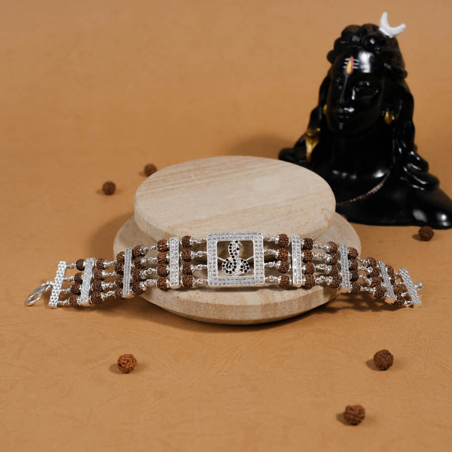 Rudraksha Silver Goga Four Line Bracelet