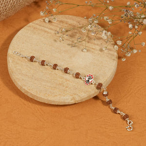 Rudraksha Silver Bracelet with Spiderman Single Line for Kids