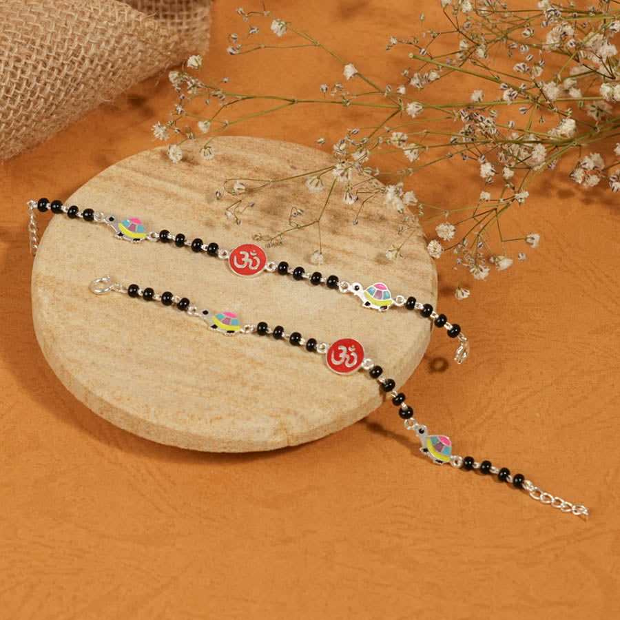 black beads multicolor tortoise Om silver nazariya for kids