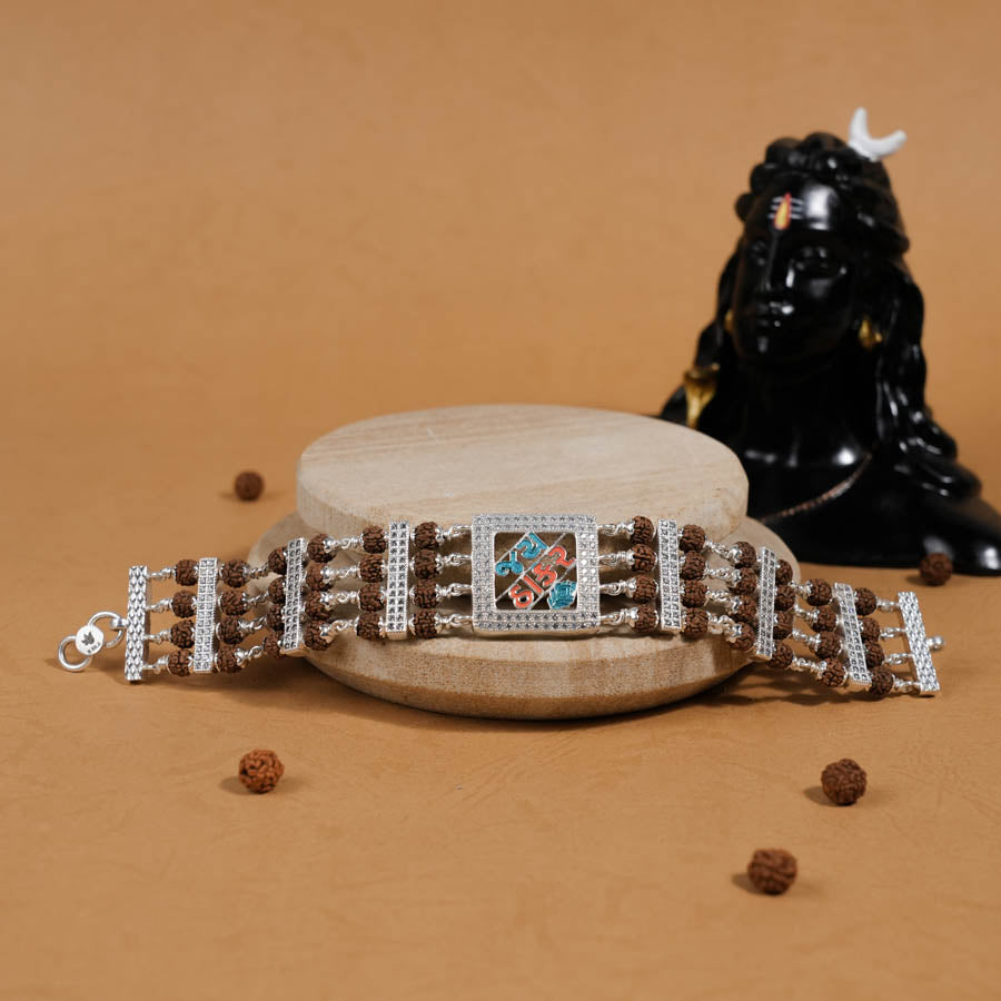 Rudraksha Silver Jay Thakar Four Line Bracelet