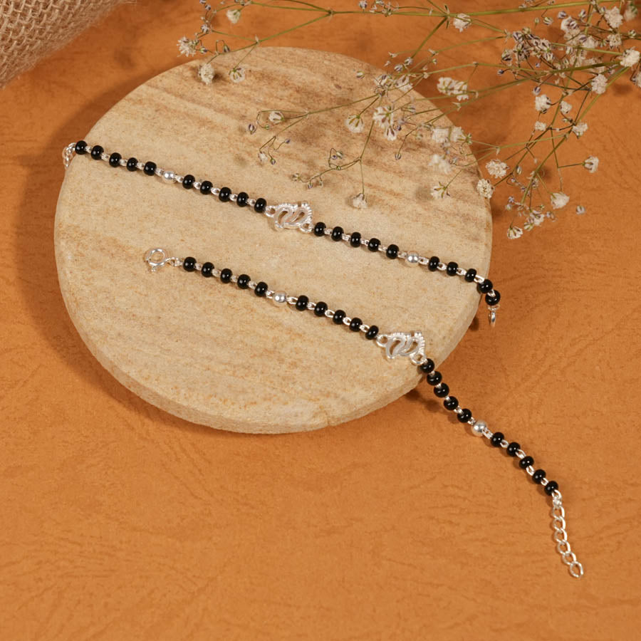 black beads with silver baby feet nazariya for kids