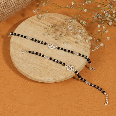 Black Beads and Silver Swastik Nazariya for Kids