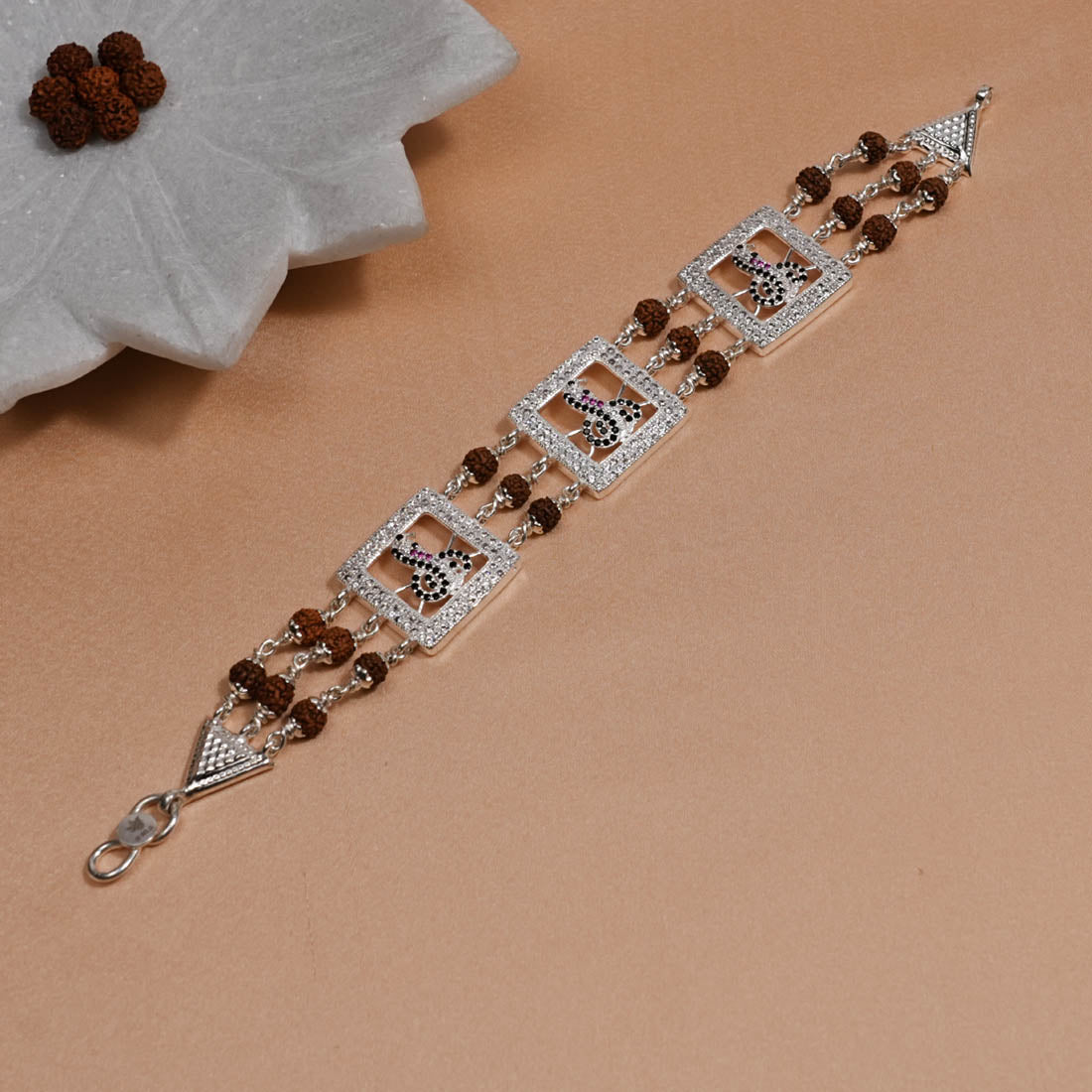 Rudraksha Silver Three Goga Brooch Bracelet