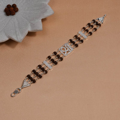 Rudraksha Silver Shree Brooch Triple Line Bracelet