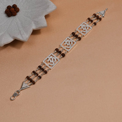 Rudraksha Silver Three Om Brooch Bracelet