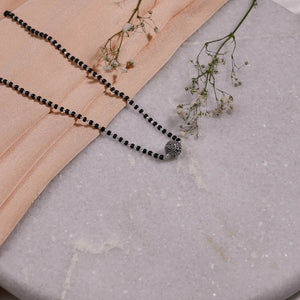 Real Black Beads Mangal Sutra with Beaded Silver Circular Pendant for Women