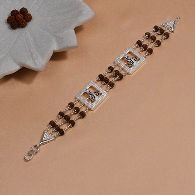 Rudraksha Silver Two Goga Triple Line Bracelet