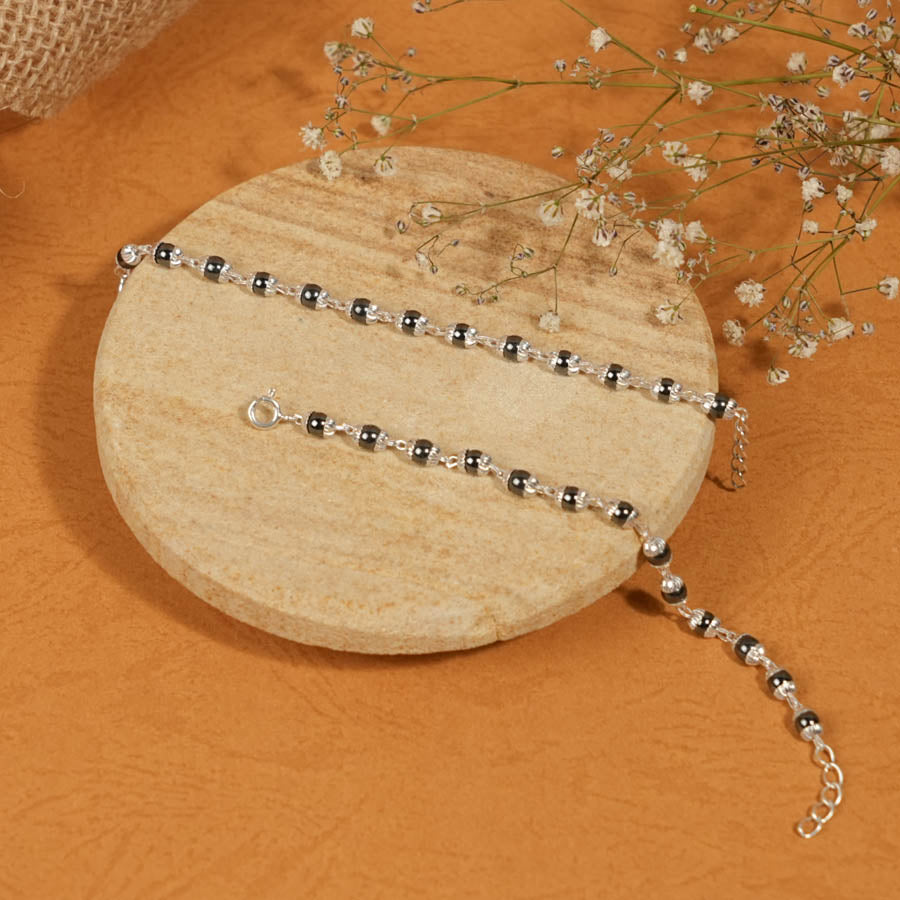 Black Beads Embedded in Silver Nazariya for Kids