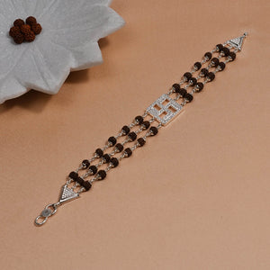 Rudraksha Silver Swastik Triple Line Bracelet