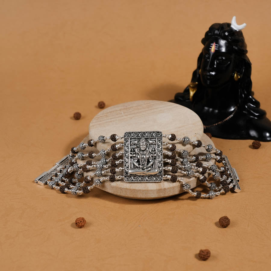 Rudraksha Silver Shiva Six Lines Bracelet