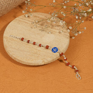 Rudraksha Silver Bracelet with Blue Swastik Single Line for Kids