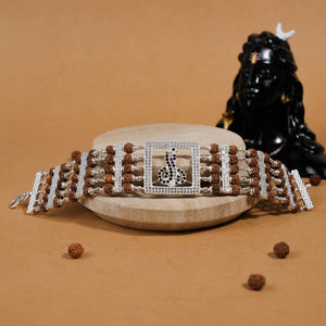 Rudraksha Silver Goga Five Lines Bracelet