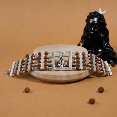 Rudraksha Silver Goga Five Lines Bracelet