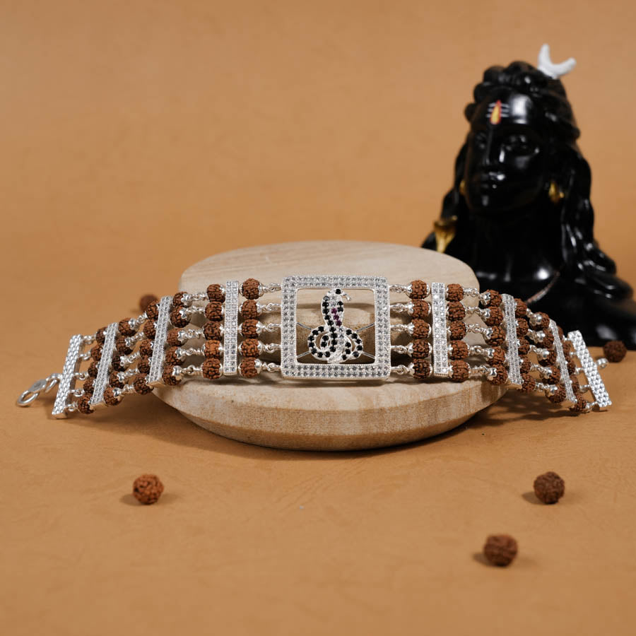Rudraksha Silver Goga Five Lines Bracelet