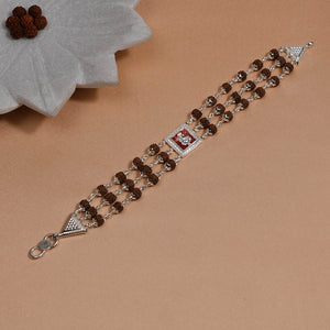 Rudraksha Silver Ganesh in Red Triple Line Bracelet