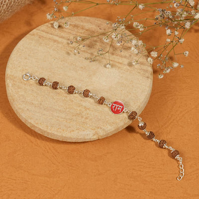 Rudraksha Silver Bracelet with Ram Single Line for Kids