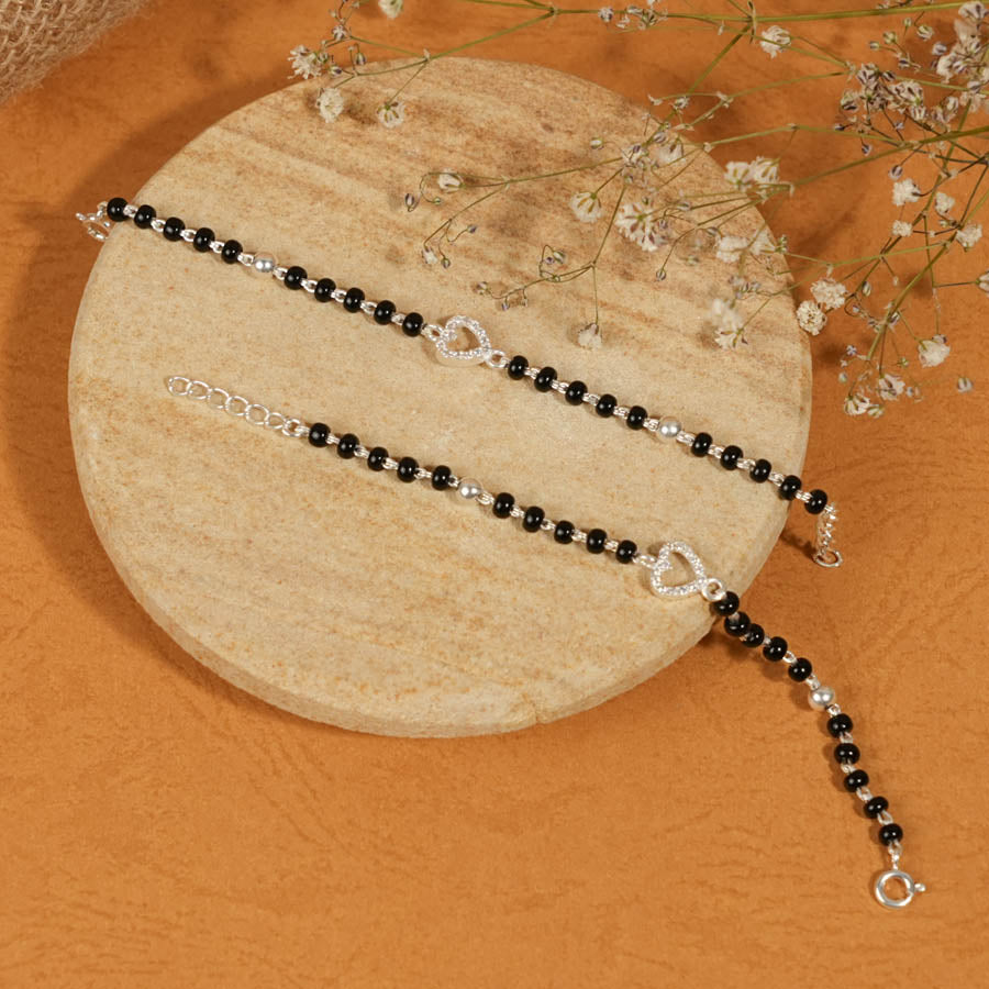 black beads and silver heart nazariya for kids