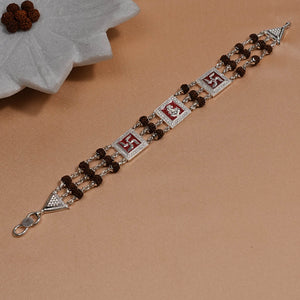 Rudraksha Silver Ganesh With Swastik Tripal Line Bracelet