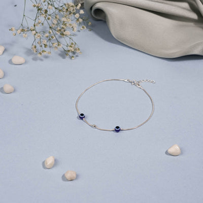 1.Silver Evil Eye Anklet for Women
