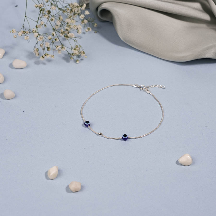 1.Silver Evil Eye Anklet for Women