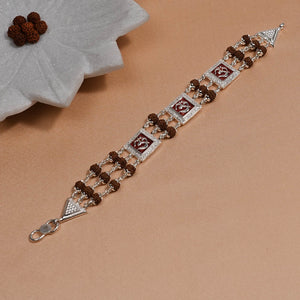 Rudraksha Silver Three Om in Red Brooch Bracelet