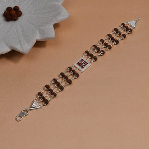 Rudraksha Silver Shree in Red Triple Line Bracelet
