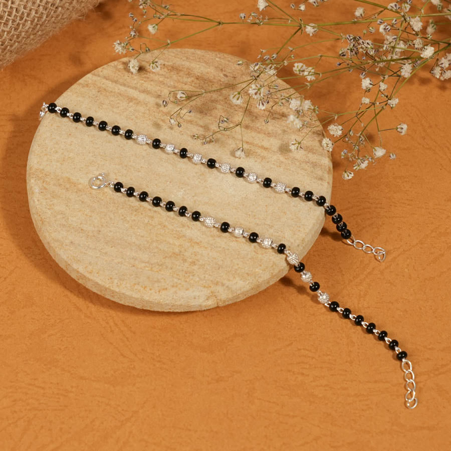 Real Black and Silver Beads Pattern Nazariya for Kids