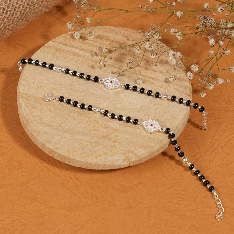 Black beads silver designer nazariya for kids