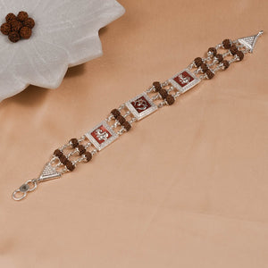 Rudraksha Silver Om With Ganesh Tripal Line Bracelet