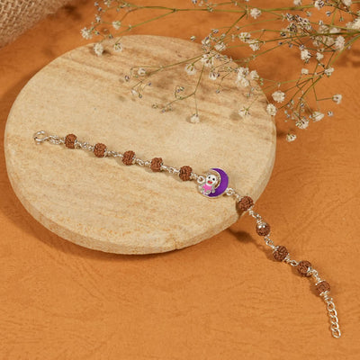Rudraksha Silver Bracelet with Teddy and Moon Single Line for Kids