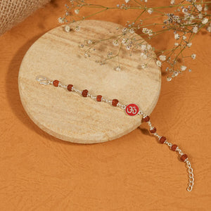 Real Rudraksha Silver Bracelet with Om Single Line for Kids