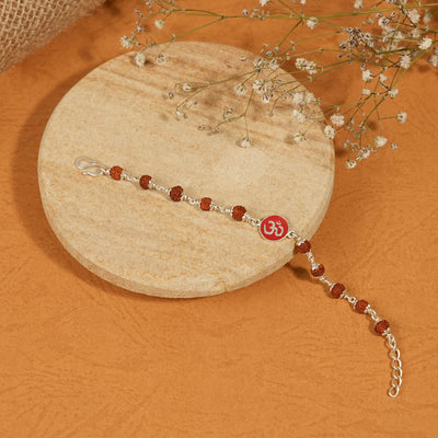 Real Rudraksha Silver Bracelet with Om Single Line for Kids