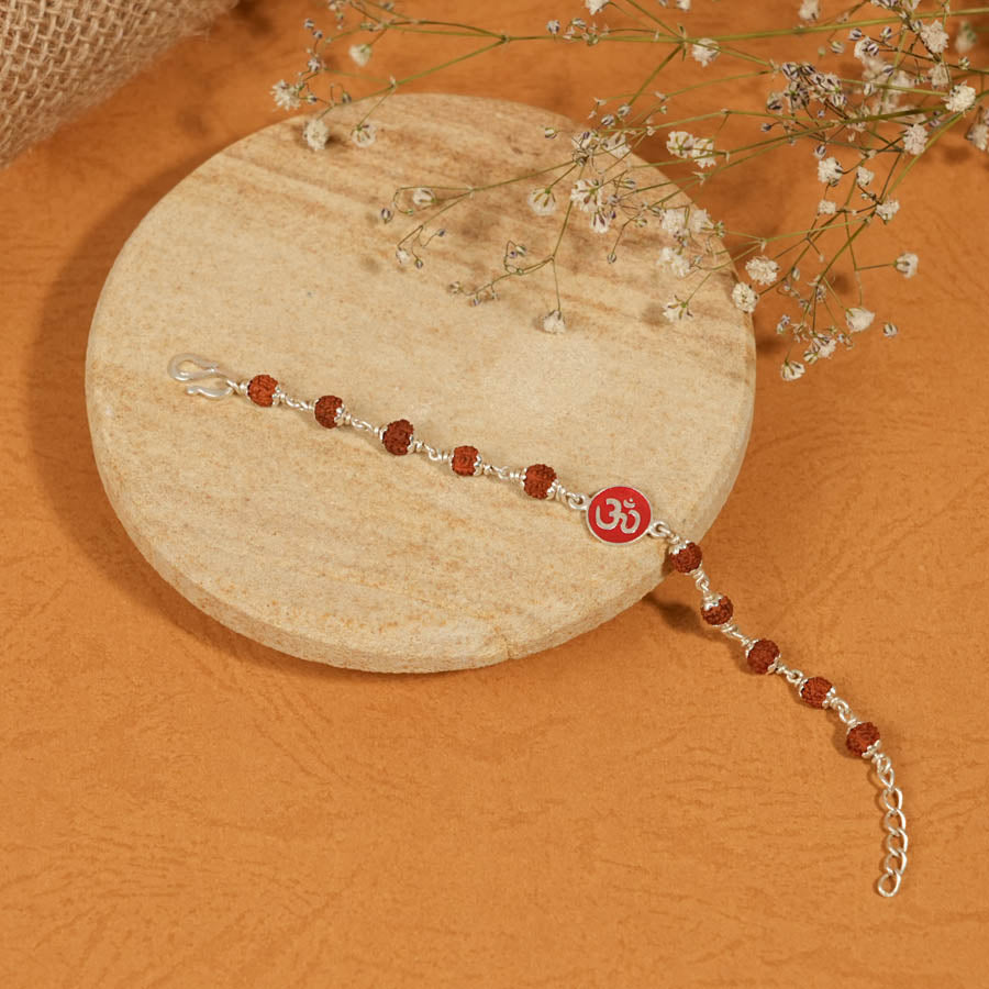 Real Rudraksha Silver Bracelet with Om Single Line for Kids