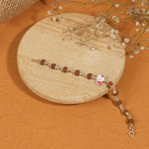 Real Rudraksha Silver Bracelet with Colorful Teddy Bear Single Line for Kids