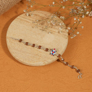 Rudraksha Silver Bracelet with Colorful Tortoise Single Line for Kids