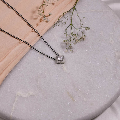 SOLITAIRE SQUARE SHAPE MANGALSUTRA IN SILVER 92.5