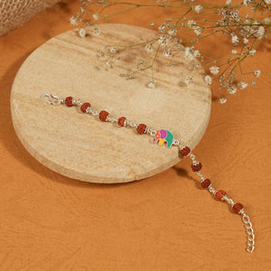Rudraksha Silver Bracelet with Multicolor Elephant Single Line for Kids