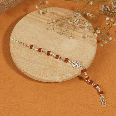Rudraksha Silver Bracelet with Om Single Line for Kids