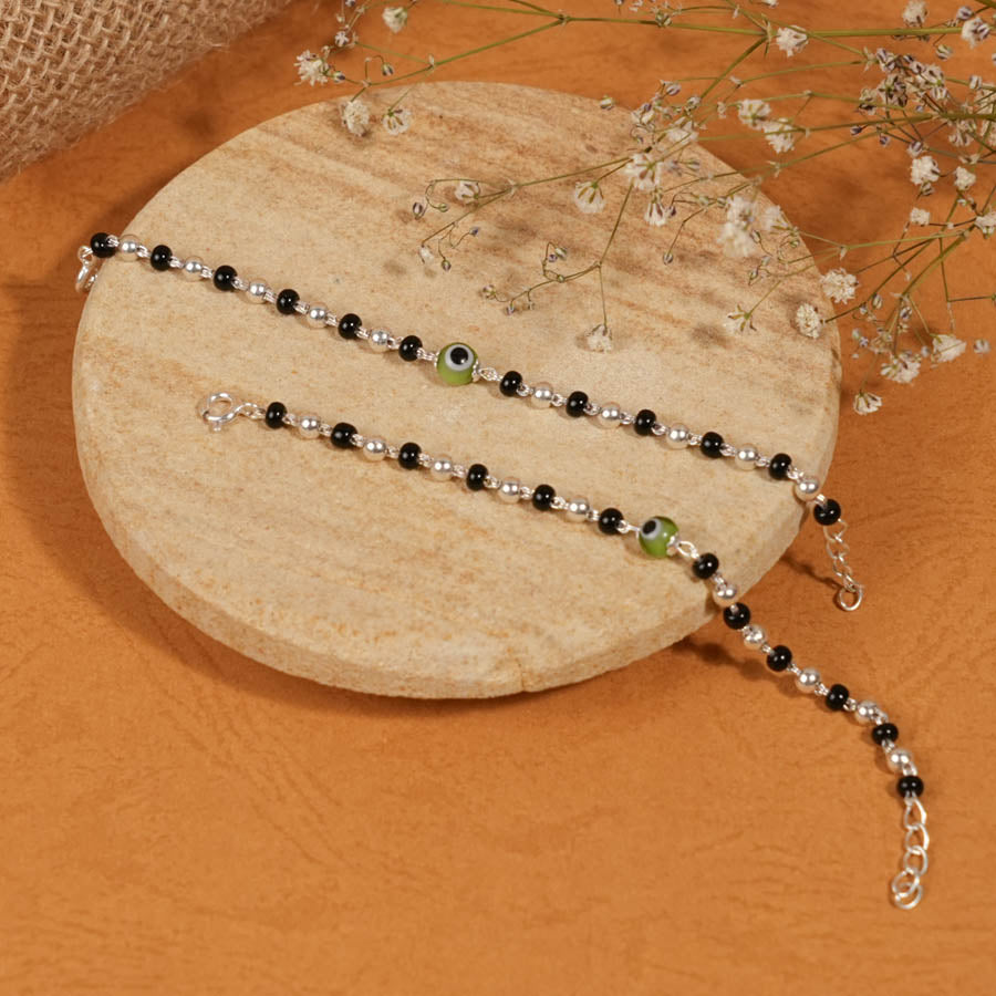 Black Silver and Green Beads Nazariya for Kids