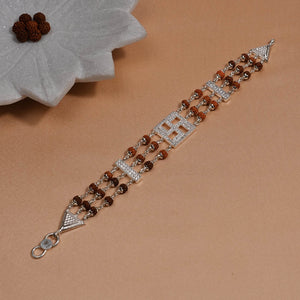 Rudraksha Silver Swastik Brooch Triple Line Bracelet