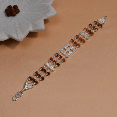 Rudraksha Silver Swastik Brooch Triple Line Bracelet