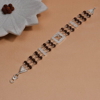 Rudraksha Silver Om Tripal Line Bracelet