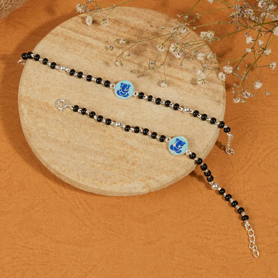 black beads Ganesh silver nazariya for kids